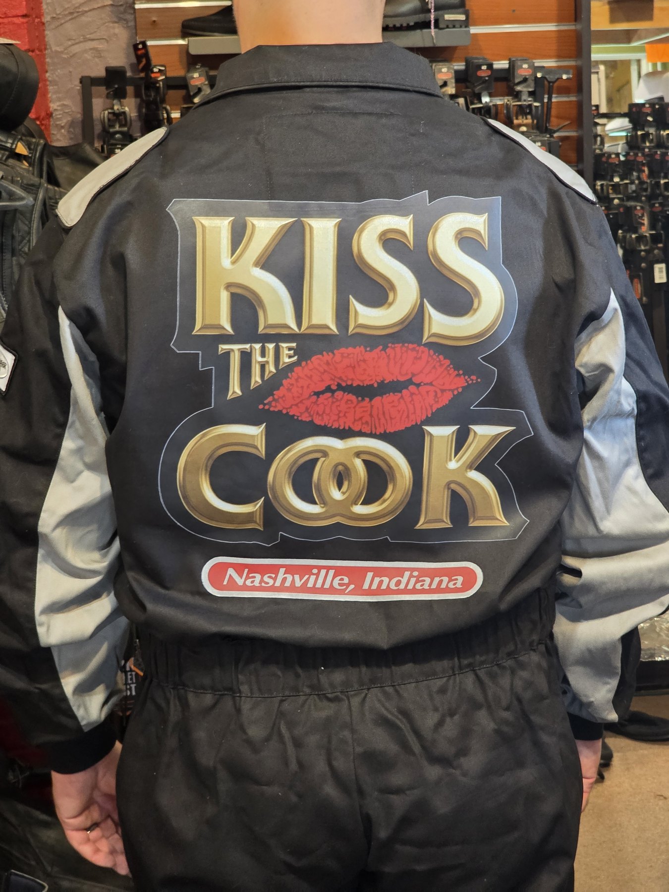 Custom Kiss the Cook racing jacket, Nashville Indiana — in-store only